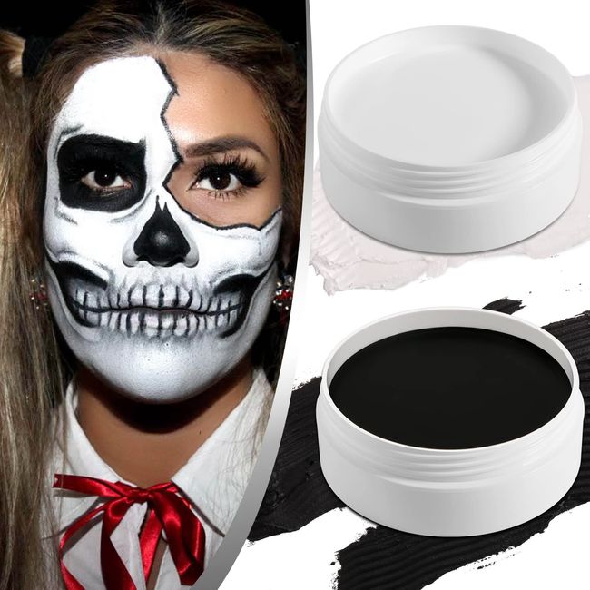 Afflano Black White Face Body Paint 2 Set, Oil Based Cream White Black Face Painting Kit for Art Theater Halloween Party Cosplay Fancy Clown SFX Makeup Dress Body Face Paints for Kids Adults (200g)