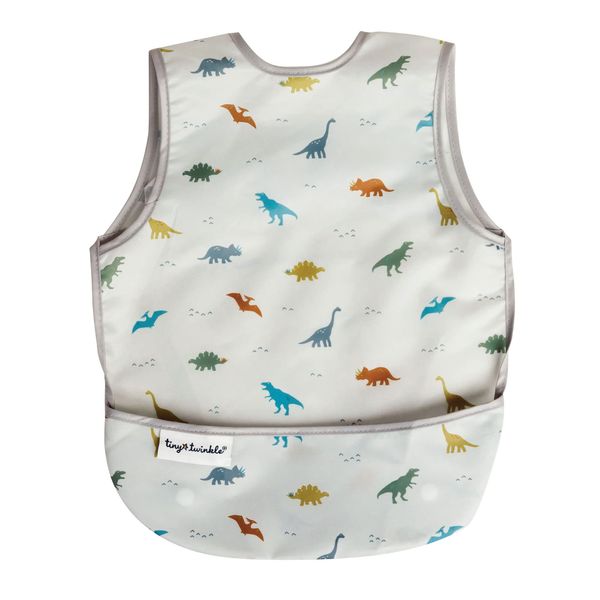 Tiny Twinkle Mess Proof Baby Bib - Waterproof Baby Apron - Machine Washable - PVC, BPA, & Phthalate Free - Great Travel Bib for Baby Food Eating (Dinosaur, Small 6-24 Months)