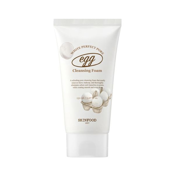 SKINFOOD Egg Pore Cleansing Foam 150ml - Light & Smooth Feeling Egg White Enriched Bubble Facial Foam Cleanser Pores Clogging & Blackheads Reducer For Oily and Combination Skin (5.07 fl.oz.)