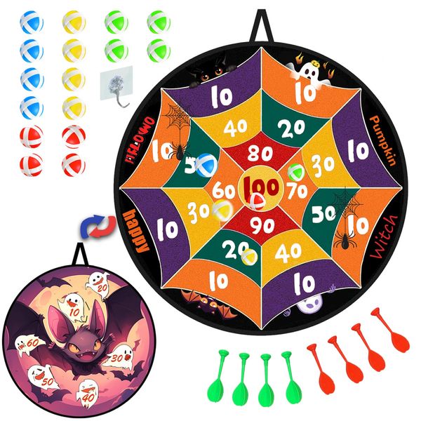 29" Halloween Party Games Halloween Dart Board Two-Sided with 16 Sticky Ballst and 8 Velcro Darts Halloween Dart Board for Kids Halloween Board Darts Game