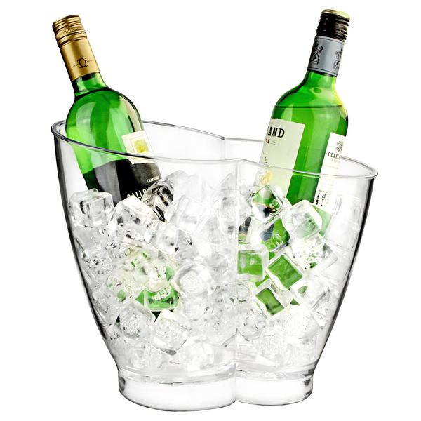 Double Bottle Drinks Pail - Plastic Wine and Champagne Cooler for 2 Bottles