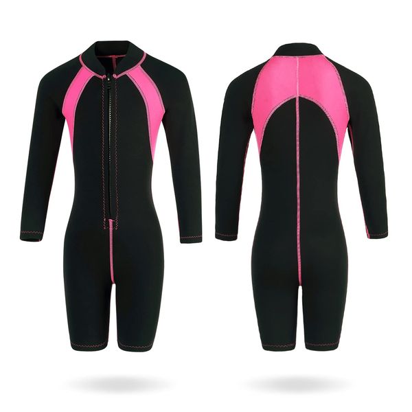 Flexel Kids Shorty Wetsuit for Girls,2mm Short Sleeve Neoprene Wetsuits for Kids Keep Warm in Cold Water Front Zip Shorty Wetsuit Kids Thermal Diving Suit for Gilrs Toddler Youth Children(M)