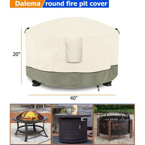Dalema Fire Pit Cover,Outdoor Heavy Duty 600D 100% Waterproof Fire Pit Cover Round,Weatherproof Firepit Covers Round 40" Dia x 20" H,Beige