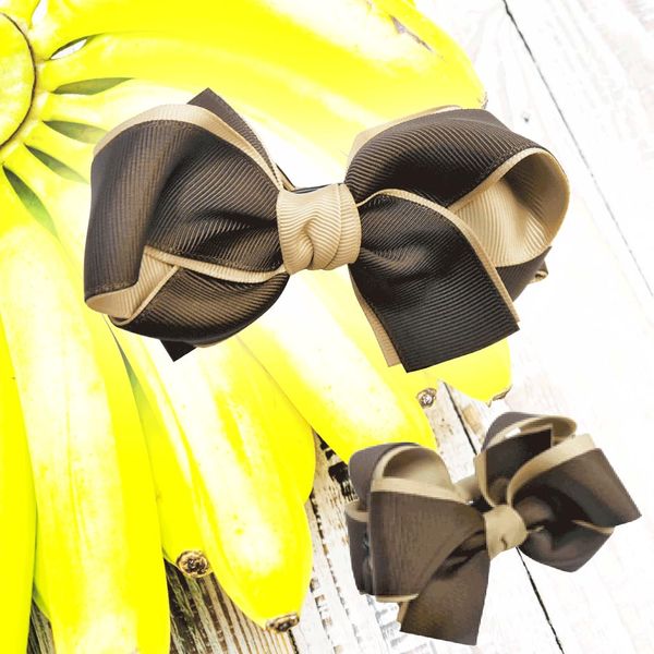 24h Banana Clip! No Slip Banana Clip (with Double Anti-Slip Silicone Sheet), Two-Tone Ribbon, Width 4.9 x Height 3.1 inches (125 x 80 mm), Volume, Large Ribbon, Grosgrain Ribbon (Brown & Beige)