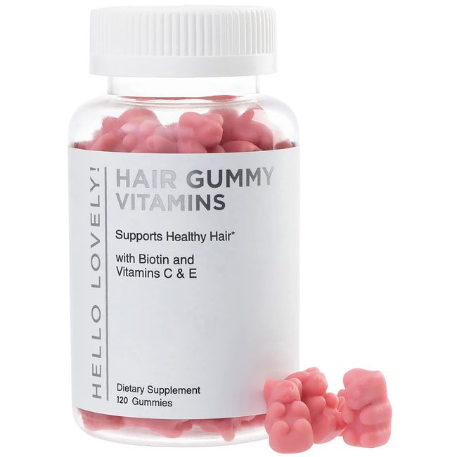 Hello Lovely! Hair Vitamins Gummies with Biotin 5000 mcg Vitamin E & C Support Hair Growth, Premium Vegetarian Non-GMO, for Stronger Beautiful Hair & Nails, Biotin Gummies Supplement - 60 Gummy Bears