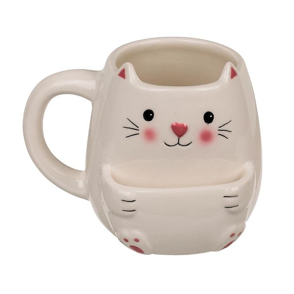 outoftheblue Cat Coffee Mug with Biscuit Compartment - Kitten Cup Coffee Cup, Clear