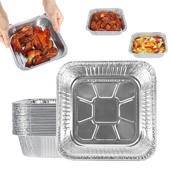 Lotvic 30 Packs Aluminum Foil Trays, 8 Inch Square Foil Baking Trays, Reusable Foil Air Fryer Liner, Disposable Foil Trays Containers for Baking, Cooking, Roasting, Storing (30 Packs, 8inch/1400ml)