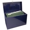 Foolscap Metal File Storage Box - Includes 5 Suspension Files, Plastic Tabs & Inserts GDPR Compliant (Blue)