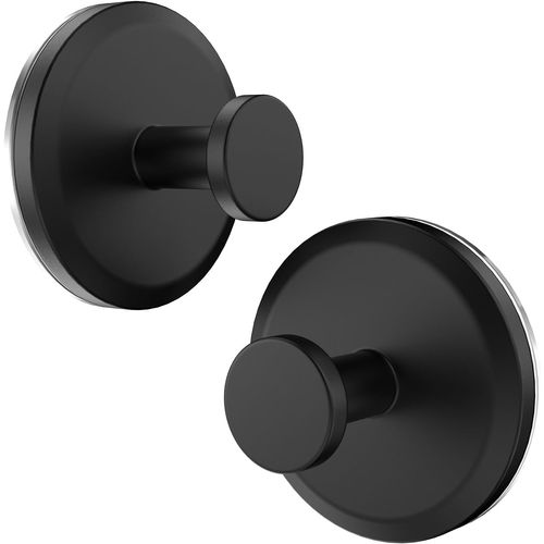 fucokt 2 Matte Black Suction Cup Hooks for Bathroom, Kitchen Towel Hooks, Shower Hook Bracket, Hangs up to 15 lbs, Mounts to Smooth Tile, Glass Doors and Shower Walls to Hang Towels, Coats and More.