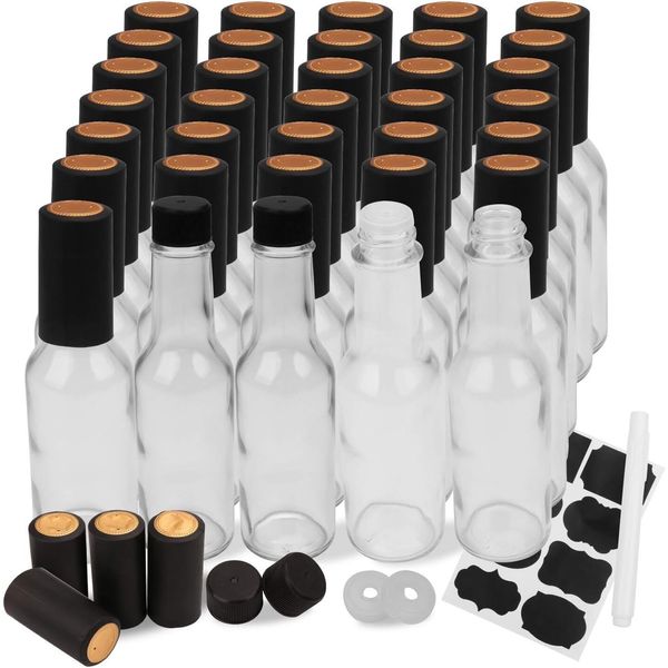 5oz Clear Woozy Bottles with Shrink Capsules Small Wine Bottles Black Case 35