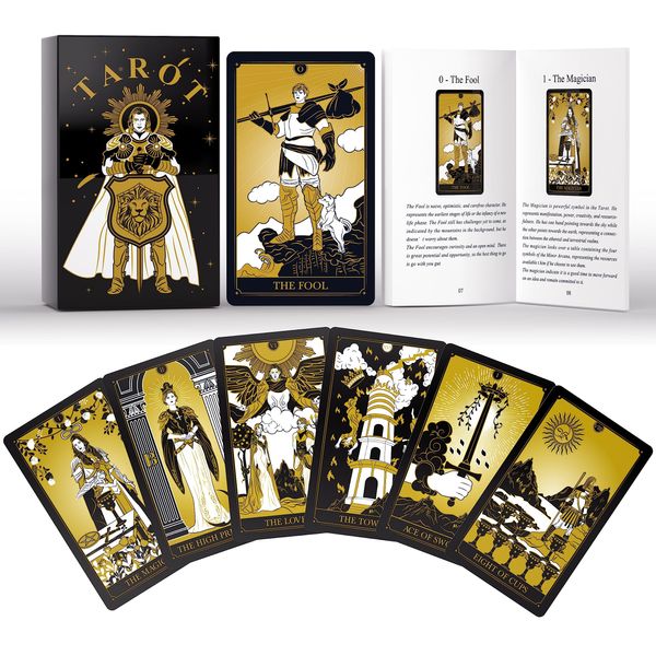 WJPC Knight Gold Tarot Cards with Guide Book Set&Gift Box for Beginner& Expert. Original Design Tarot Decks, Tarot Cards Decks