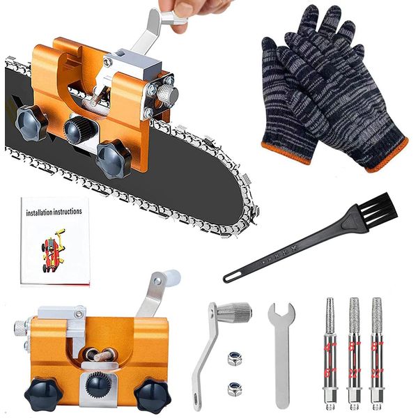 STROLL MOON Chainsaw Chain Sharpening Jig, Chainsaw Carbide Sharpener Kit with Cleaning Brush, Hand-Crank Fast Chain Saw Sharpener Tool for 4"-22" Chain Saws & Electric Saws