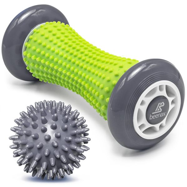 Beenax Foot Massage Roller and Hard Spiky Ball Set - Perfect for Plantar Fasciitis Recovery, Wrists and Forearms Exercise, Arm Pain, Trigger Point - Designed to Relieve Stress and Relax Tight Muscles