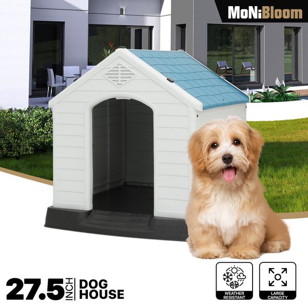 27"Plastic Dog House Puppy Shelter Outdoor Weatherproof Pet Kennel Elevated Base