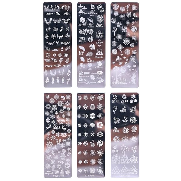 6 Pezzi Set di Nail Art Stamping Stampini, Nail Art Template Stencil Piatti Piastra per Unghie, Unghie e Timbro Stamper Scraper Manicure per Unghie