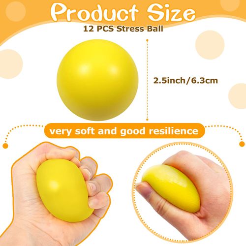 Kymqlyw 12 Pcs Yellow Foam Stress Ball Squeeze Stress Relief Balls for Kids and Adults Hand Exercise Sensory Squishy Relief Toys for Anxiety ADHD Autism （Yellow）