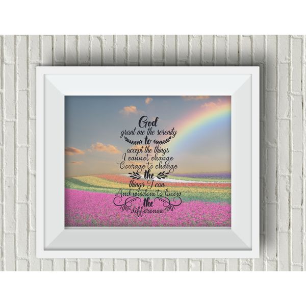 SERENITY PRAYER Flower Field Rainbow UNFRAMED wall art print Encouragement Faith