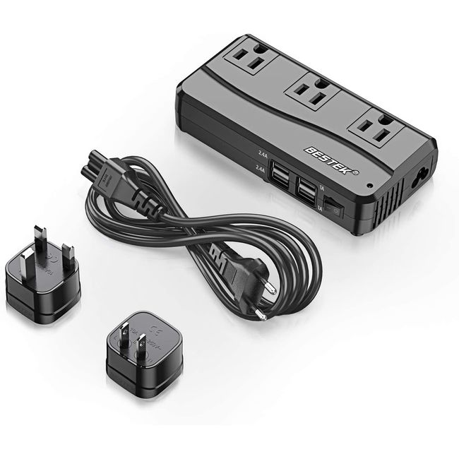 BESTEK Universal Travel Adapter 220V to 110V Voltage Converter with 6A 4-Port USB Charging and UK/AU/US/EU Worldwide Plug Adapter (Black)