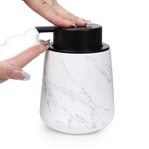 Umlaca Soap Dispenser, Foaming Pottery, Hand Soap Dispenser, Foam Pump, Refill Container, Marble Pattern, 11.8 fl oz (320 ml), Wide Mouth, Manual, Push Type, Suitable for Kitchen, Kitchen, Washroom,