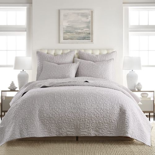 Levtex Home - Sherbourne Quilted Standard Sham - Medallion Grey with Grey Stitch - Cotton/Polyester