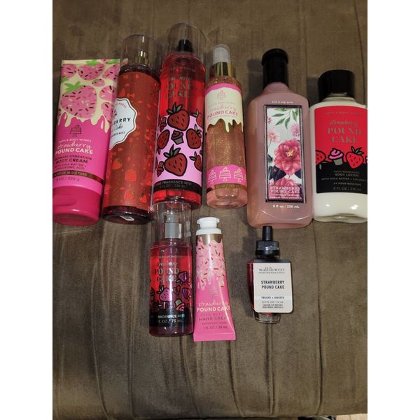 9-Piece Bath & Body Works Strawberry Poundcake Mist, Wallflower, Lotion Set🍰🍓