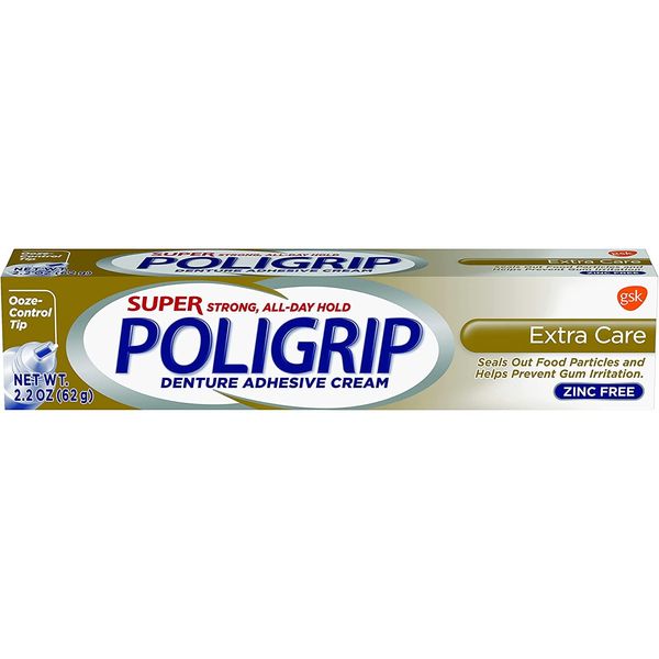 Super Poli-Grip Denture Adhesive Cream Extra Care, 2.20 Oz, Packs of 2