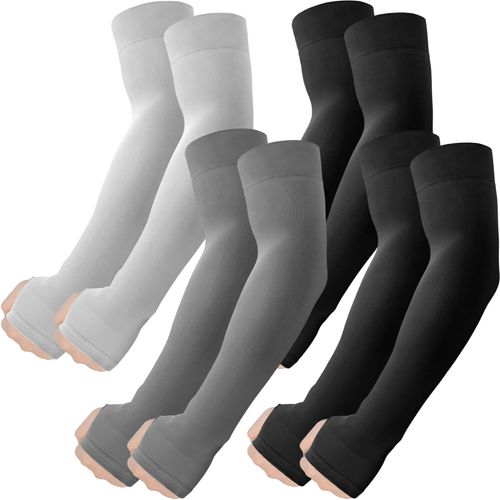 ROXUN 4 Pairs Arm Sleeves with Thumb Hole, UV Sun Protection Cooling Compression Cover Sports for Men/Women 2 Black+Dark Gray+Light Gray