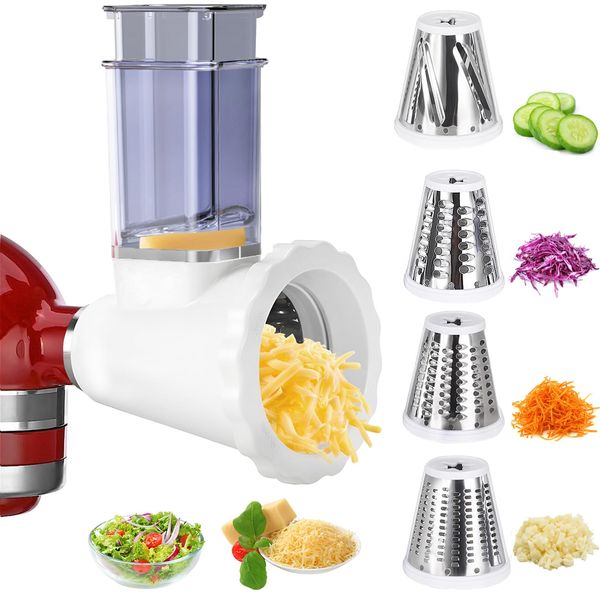 Slicer/Shredder Attachment for Kitchenaid Mixers, Cheese Grater & Vegetable Chopper & Salad Shooter & Grater Food Slicer Accessories for Kitchen Aid Stand Mixer Attachments(4 Blades, Dishwasher Safe)