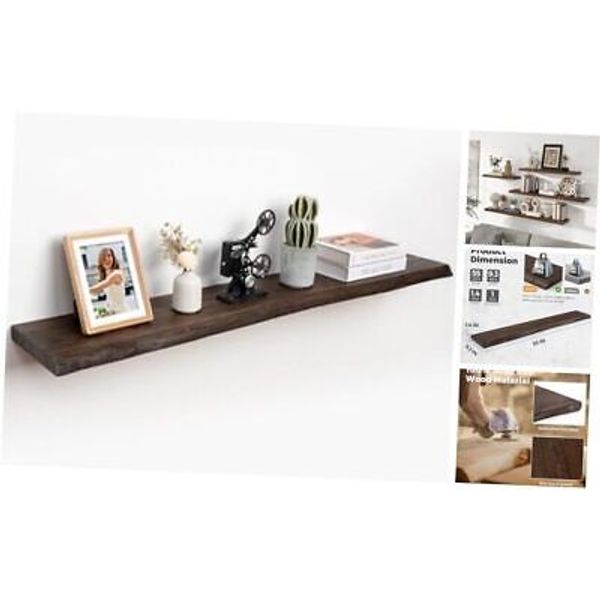 55" Rustic Elm Wood Floating Shelves for Wall, Live 55inch, set of 1 Walnut