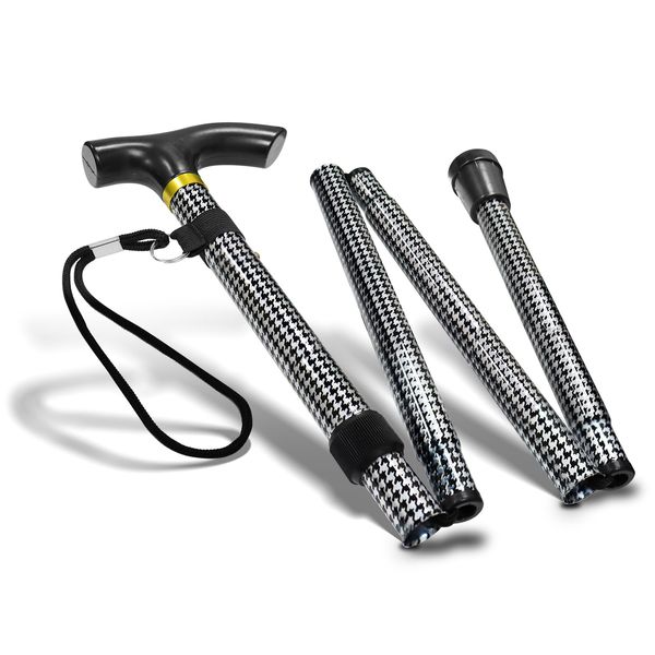 RE-GEN Folding Lightweight Aluminium Adjustable Dogtooth Design Collapsible Foldable Walking Stick Cane Mobility Aid