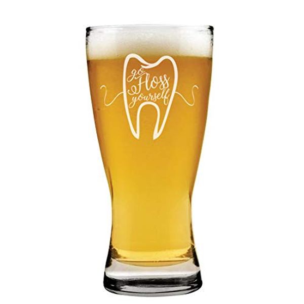 15 oz Beer Pilsner Glass Go Floss Yourself Dentist Dental Hygienist