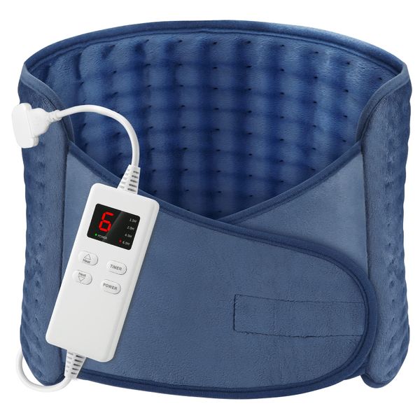 Heat Pad OneAmg 49"X12" Heating Pads for Back Pain Relief with 6 Heating Settings and Auto Shut Off Soft Machine Washable Electric Heat Pads with Velcro for Abdominal Neck Shoulder Pain Relief Blue