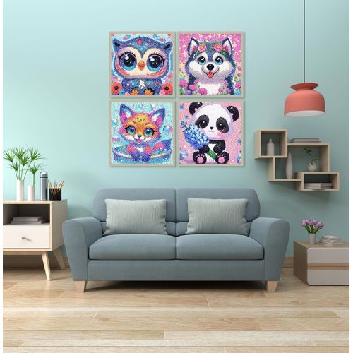 4 Pack Diamond Art Kits for Kids, Cartoon Animals Diamond Painting Kits for Kids Beginners, Kids' Mosaic Kits DIY Full Drill Diamond Dots Painting Picture Arts Craft for Home Wall Decor 6x6 Inch
