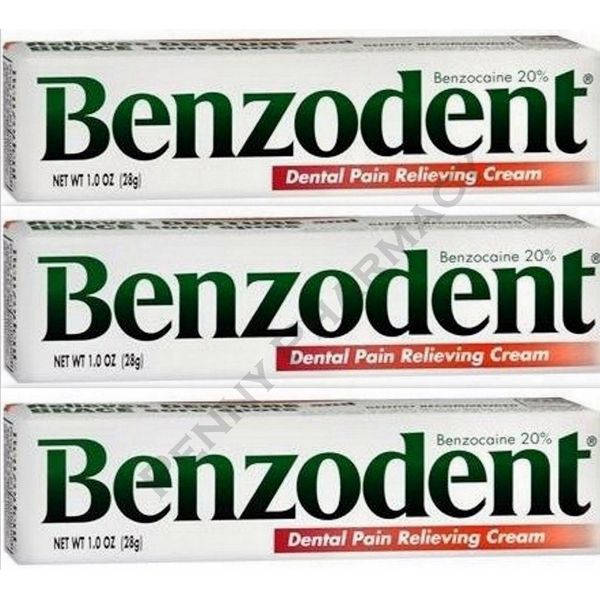 Benzodent Dental Pain Cream 1oz ( 3 pack ) FRESH PHARMACY SUPPLY! ~