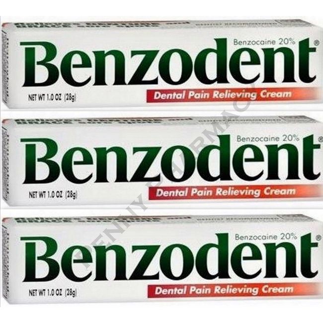 Benzodent Dental Pain Cream 1oz ( 3 pack ) FRESH PHARMACY SUPPLY! ~