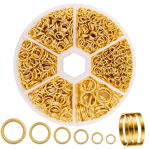JOISHOP 1200pcs Jump Rings Kit, Gold Metal Open Jump Rings Connector Rings with Opener Tool for Jewelry Making DIY Bracelet Earring Necklace Charms Repair (4mm 5mm 6mm 7mm 8mm 10mm)
