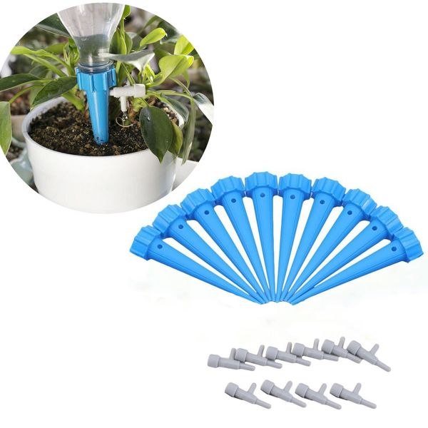 Self Plant Watering Spikes 10 Pack Auto Drippers Irrigation Devices Vacation Automatic Plants Water System with Adjustable Control Valve Switch Design(10pcs Blue)