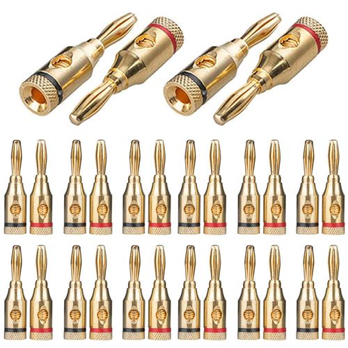 Banana Plugs 24k Gold Plated Screw-in for Solderless Speaker Cables Wall Plate Side Bottom Connections (Set of 28, Red 14/14 Black)