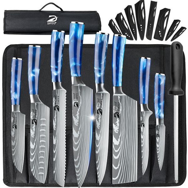 8 Pcs Knife Set for Kitchen with Sheaths Very Sharp Chef Stainless Steel Knife