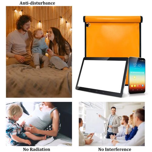 Ohwekit Faraday Bag for Tablets (15 x 10 inches), Signal Blocker Faraday Cage, Cell Phone Signal Jammer, Fireproof & Waterproof Faraday Bags, Anti-Theft RFID Pouch, Anti-Hacking Case Blocker(Orange)