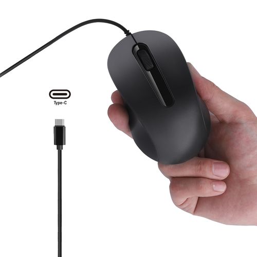 KUYHRF Type-C Wired Mouse - Ergonomic USB C Mouse with Plug and Play, Suitable for Laptops, Tablets, and Mobile Devices - Silent Click, Comfortable Grip, High Precision Optical Sensor (Black)