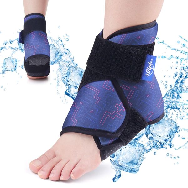 Hilph Ankle Ice Pack Wrap for Injuries Reusable, Flexible Foot Ice Pack Wrap Cold Compression Therapy for Pain Relief, Plantar Fasciitis, Sprained Ankles, Achilles Tendonitis Relief