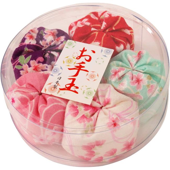 Matsumi Kogei Beanbag Made in Japan, Round Plastic Case, Cherry Blossom Pattern, 5 Pieces, Japanese Pattern