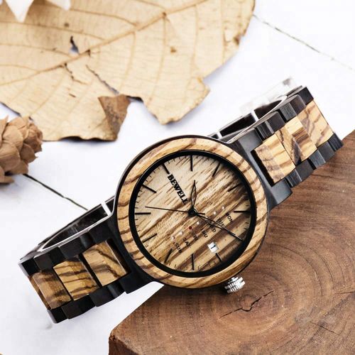 BEWELL Mens Watch Wood Handmade Vintage Date&Week Analog Quartz Couple Wrist Watch