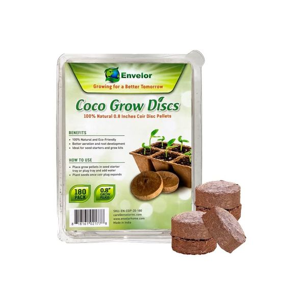 Envelor Coco Coir Seed Starting Pellets 0.8 Inches Dia - 180 Pack Soil Mix for Seed Starter Kits, Nursery Pots and Seed Trays Compressed Coconut Fiber Pellets Indoor Plants Potting Soil Coco Discs