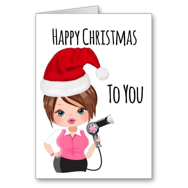 Hairdresser Hairdressing Christmas Card Happy Christmas Girl Ginger Brown Hair