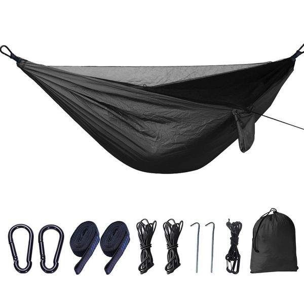 YOUNG WIND Camping Hammock with Mosquito Net, Single/Double hammock with Two Tree Straps, Portable 210T Parachute Nylon Hammocks for camping, backpacking, gardening, hiking (270 x 140cm)-Black