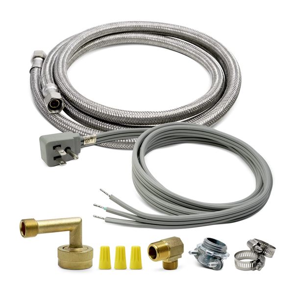 EvertechPRO PM28X329 Dishwasher Installation Kit Dishwasher Hose Kit with 6ft 3-Wire Power Cord Strain Relief and 6’ Stainless Steel Connector Hose Universally Compatible 3/8" Compression Connections