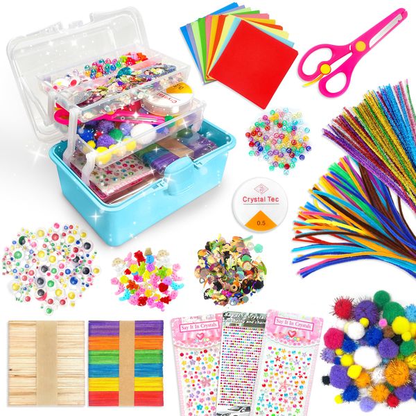 LINAYE 2500+PCS Arts and Crafts Supplies for Kids, DIY Craft Supplies Kit Box for Ages 6-8, Arts and Crafts Kit for Kids, Crafting Supply Set for Girls Boys Birthday Christmas Gifts, Blue