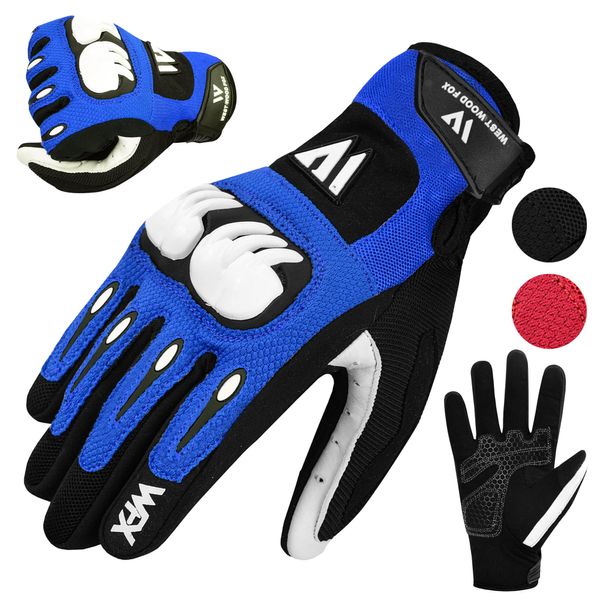 WESTWOOD FOX Motorbike gloves for men and women,Breathable, Touchscreen, Palm Pads motorcycle gloves for BMX,Cycling, ATV,MTB Racing,Road Racing,climbing,Hiking,and outdoor activities (Blue, M)